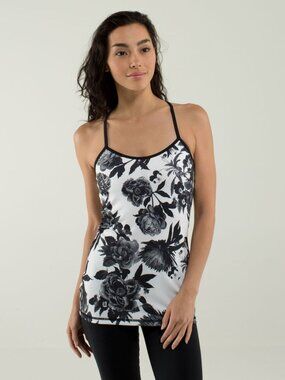 Lululemon Power Y Tank Luon Size 4 Brisk Bloom Black White / Black W1E56S